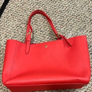 Tory Burch Red Leather Tote Bag